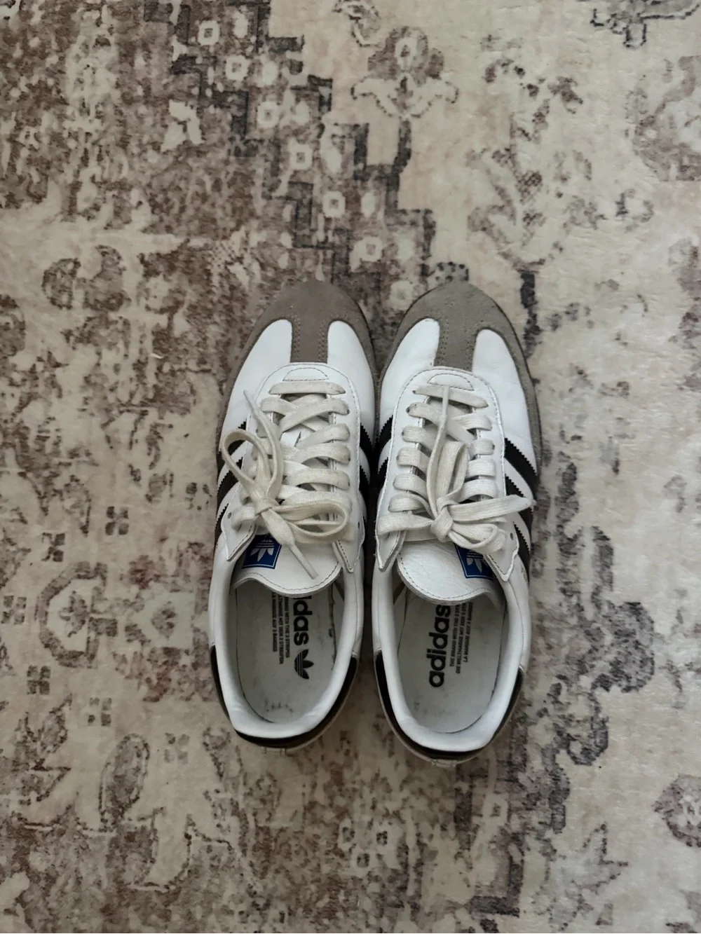 adidas White Sneakers with Taupe Suede and Black Stripes